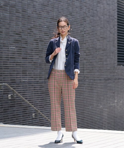 【お出かけ服】後ろウエストゴム のびのびチェックのクロップドパンツ【MIROGLIO LANA】 