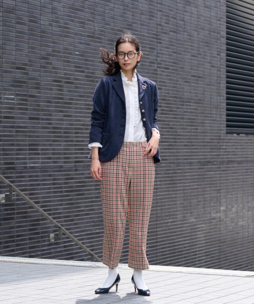 【お出かけ服】後ろウエストゴム のびのびチェックのクロップドパンツ【MIROGLIO LANA】 