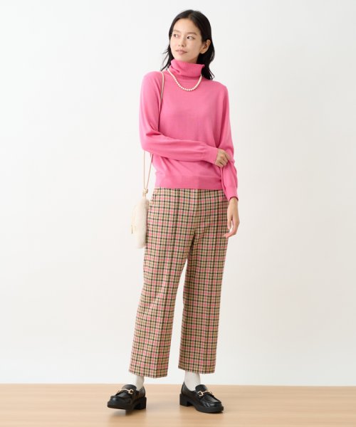 【お出かけ服】後ろウエストゴム のびのびチェックのクロップドパンツ【MIROGLIO LANA】 