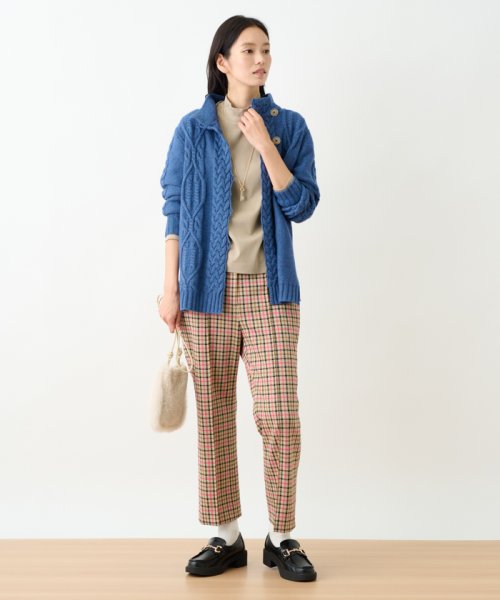 【お出かけ服】後ろウエストゴム のびのびチェックのクロップドパンツ【MIROGLIO LANA】 