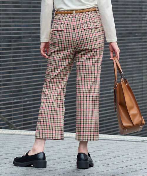 【お出かけ服】後ろウエストゴム のびのびチェックのクロップドパンツ【MIROGLIO LANA】 