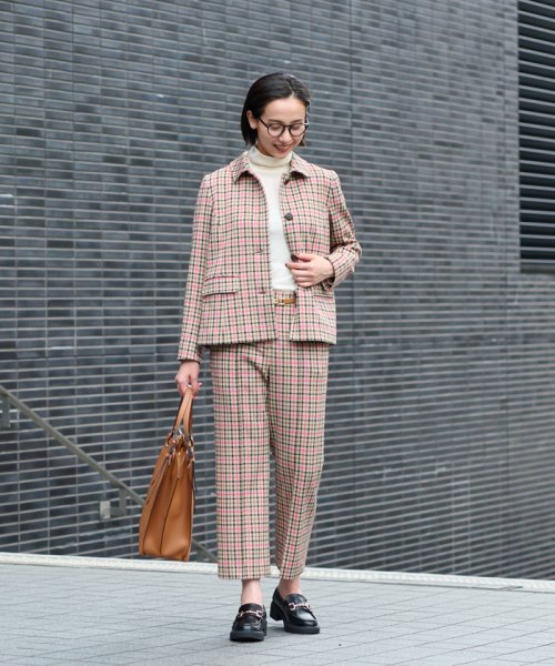 【お出かけ服】後ろウエストゴム のびのびチェックのクロップドパンツ【MIROGLIO LANA】 