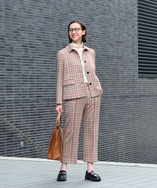 【お出かけ服】後ろウエストゴム のびのびチェックのクロップドパンツ【MIROGLIO LANA】 