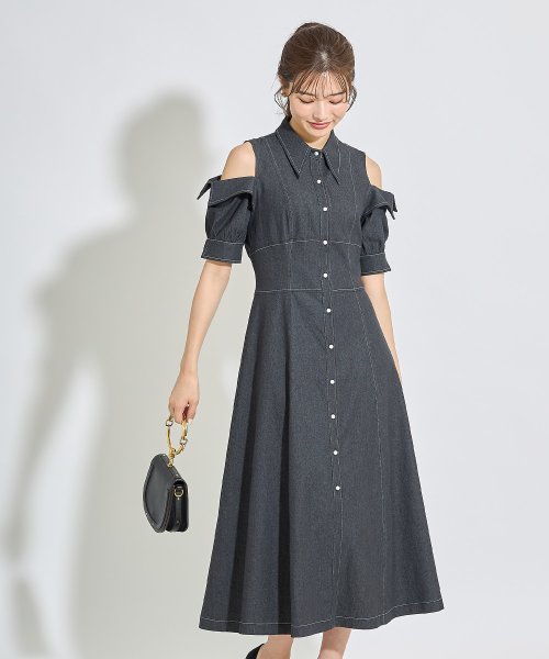 tocco closet(トッコクローゼット)/ステッチ入りオープンショルダーバックレースアップデニムシャツワンピース/img12