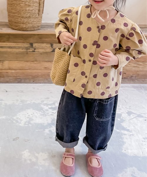 aimoha(aimoha（アイモハ）)/aimoha－KIDS－ 韓国子供服　タク入りボリューム袖水玉模様ブラウス/img09