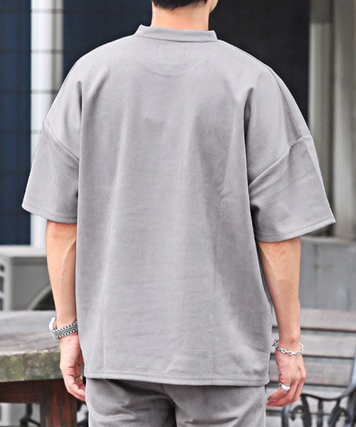 LUXSTYLE(ラグスタイル)/ロゴ刺繍ポリスウェード半袖Tシャツ/Tシャツ メンズ 半袖 スウェード ロゴ 刺繍 ビッグシルエット 起毛/img01