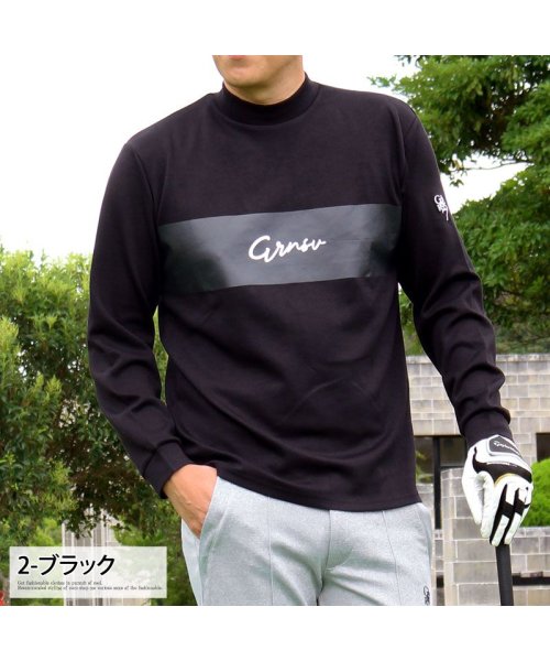 TopIsm(トップイズム)/ゴルフウェア メンズ モックネックシャツ GIORNO SEVEN ジョルノセブン ハイネック トップス ポロシャツ ストレッチ 長袖 無地 筆記体ロゴ 秋冬/img03