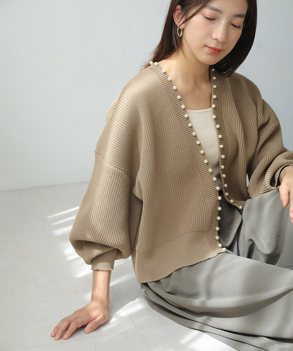 BouJeloud  パール付きドルマンニットカーディガン
