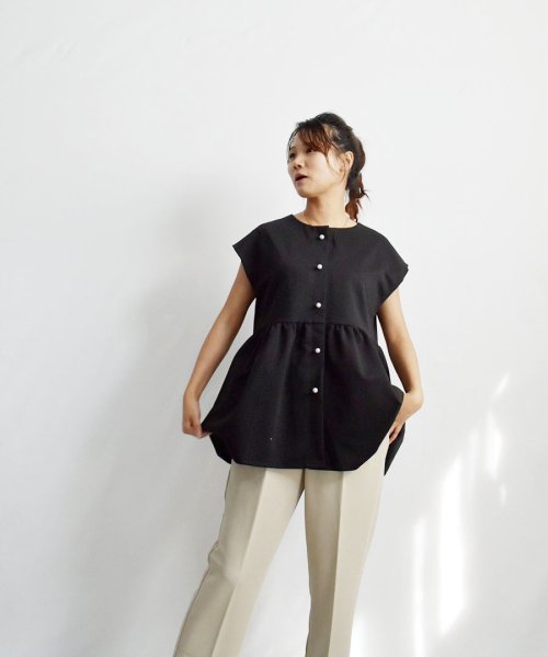 ARGO TOKYO(アルゴトウキョウ)/Pearl Button French Sleeve Hem Gather Tops 24094 パールボタンフレンチスリーブヘムギャザートップス　ギャザートッ/img12