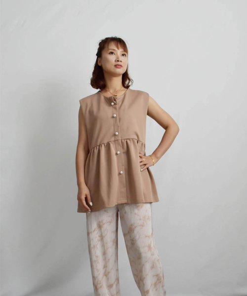 ARGO TOKYO(アルゴトウキョウ)/Pearl Button French Sleeve Hem Gather Tops 24094 パールボタンフレンチスリーブヘムギャザートップス　ギャザートッ/img19