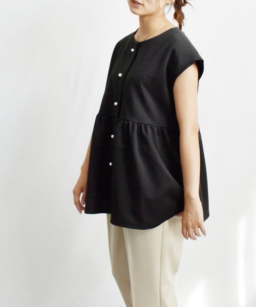 ARGO TOKYO(アルゴトウキョウ)/Pearl Button French Sleeve Hem Gather Tops 24094 パールボタンフレンチスリーブヘムギャザートップス　ギャザートッ/img23