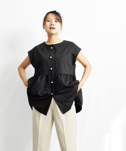 ARGO TOKYO(アルゴトウキョウ)/Pearl Button French Sleeve Hem Gather Tops 24094 パールボタンフレンチスリーブヘムギャザートップス　ギャザートッ/img35