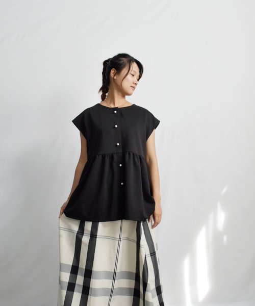 ARGO TOKYO(アルゴトウキョウ)/Pearl Button French Sleeve Hem Gather Tops 24094 パールボタンフレンチスリーブヘムギャザートップス　ギャザートッ/img44