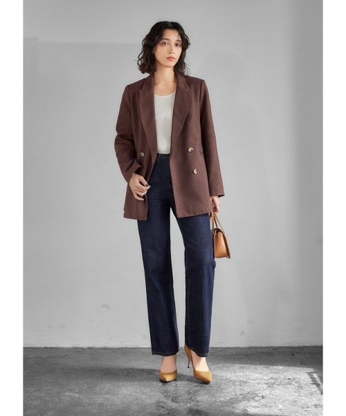 【LUXE】グレンチェック柄ダブルジャケットB ベージュ