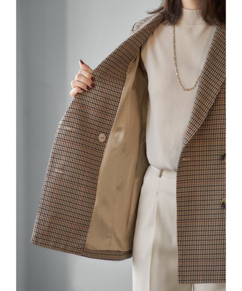 【LUXE】グレンチェック柄ダブルジャケットB ベージュ