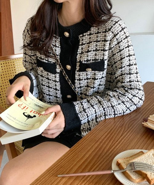 SEU(エスイイユウ)/オーバーサイズツイードニットカーディガン 体型カバー きれいめカジュアル アウター 羽織り 韓国ファッション/img05