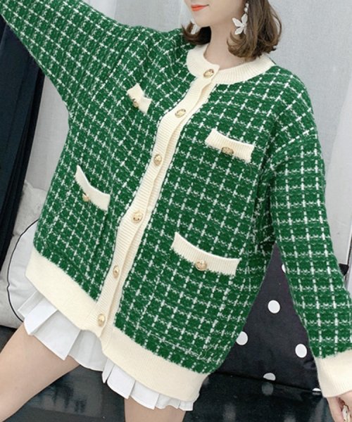 SEU(エスイイユウ)/オーバーサイズツイードニットカーディガン 体型カバー きれいめカジュアル アウター 羽織り 韓国ファッション/img54