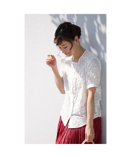 Sawa a la mode(サワアラモード)/リーフ刺繍の涼しげなコットンシャツ/img18