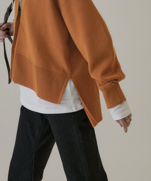 スウェットライクメタルボタンVネックカーディガン【洗える】 着用サイズ ■モデル身長