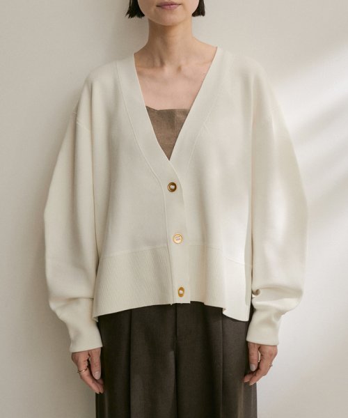 スウェットライクメタルボタンVネックカーディガン【洗える】 着用サイズ ■モデル身長