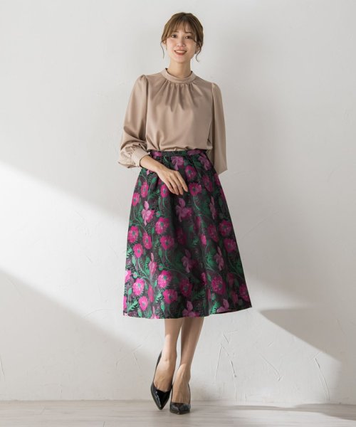 セール】【選べる2丈シリーズ】フラワージャガードタックスカート  