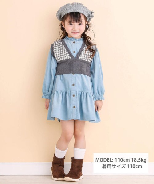 Noeil aime BeBe(ノイユ　エーム　べべ)/【 お揃い 】チェックジャガードベスト＆シャツコールワンピースセット(80~13/img01