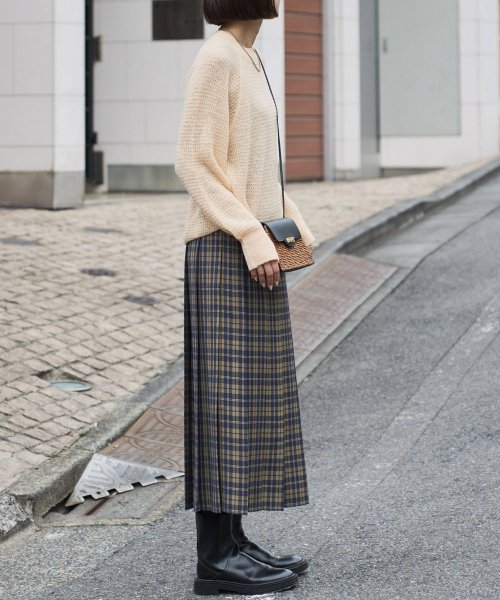【Audrey and John Wad】オーバーチェックプリーツスカート 
