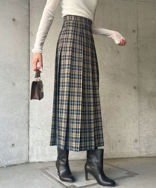【Audrey and John Wad】オーバーチェックプリーツスカート 