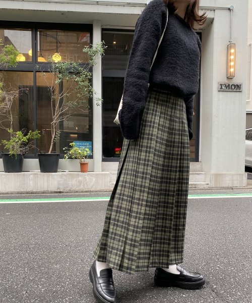 【Audrey and John Wad】オーバーチェックプリーツスカート 