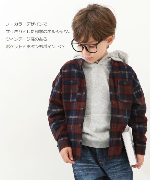 devirock(デビロック)/バンドカラー ネルシャツ 子供服 キッズ 男の子 トップス シャツ ブラウス 前開き 綿100% ノーカラー/img02