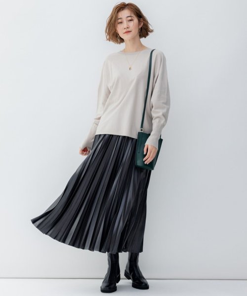 【洗える】レザーライク プリーツスカート 