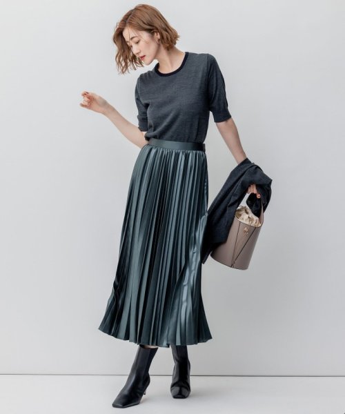 【洗える】レザーライク プリーツスカート 