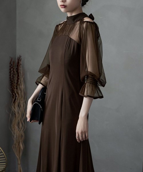 etoll. エトル カットアウトマーメイドドレス ワンピ ワンピース ドレス オケージョン 長袖 オケワンピ マーメイドワンピ シフォン ロング マキシ丈 ハ 5cm エトル