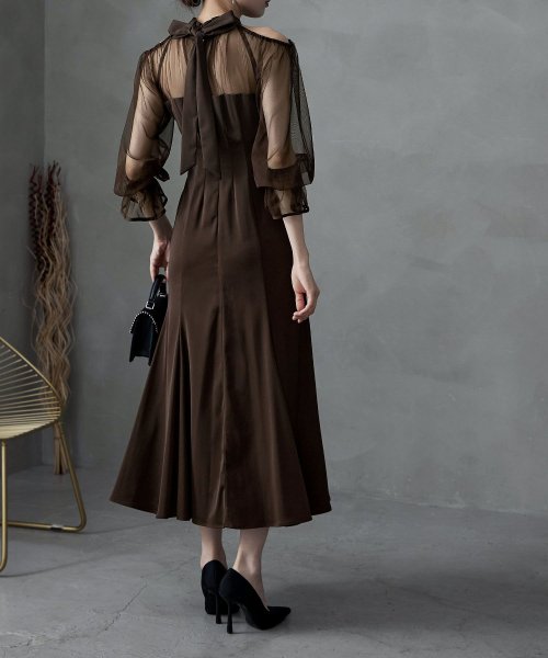 etoll. エトル カットアウトマーメイドドレス ワンピ ワンピース ドレス オケージョン 長袖 オケワンピ マーメイドワンピ シフォン ロング マキシ丈 ハ 5cm エトル