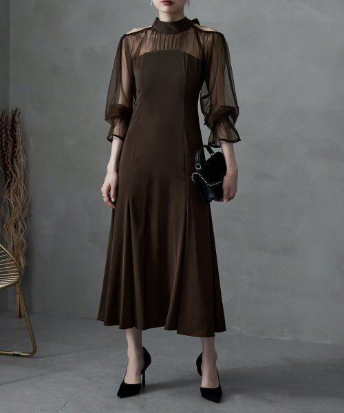 etoll. エトル カットアウトマーメイドドレス ワンピ ワンピース ドレス オケージョン 長袖 オケワンピ マーメイドワンピ シフォン ロング マキシ丈 ハ 5cm エトル