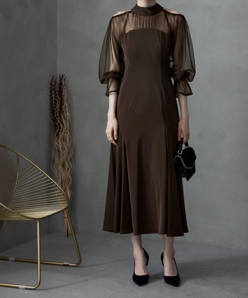 etoll. エトル カットアウトマーメイドドレス ワンピ ワンピース ドレス オケージョン 長袖 オケワンピ マーメイドワンピ シフォン ロング マキシ丈 ハ 5cm エトル