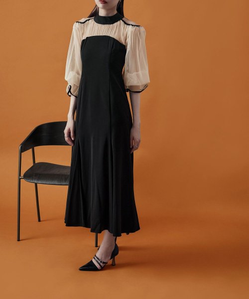 etoll. エトル カットアウトマーメイドドレス ワンピ ワンピース ドレス オケージョン 長袖 オケワンピ マーメイドワンピ シフォン ロング マキシ丈 ハ 5cm エトル