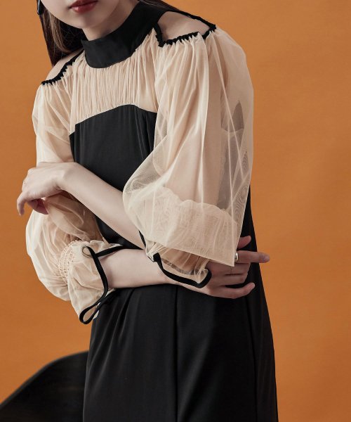 etoll. エトル カットアウトマーメイドドレス ワンピ ワンピース ドレス オケージョン 長袖 オケワンピ マーメイドワンピ シフォン ロング マキシ丈 ハ 5cm エトル