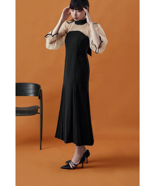 etoll. エトル カットアウトマーメイドドレス ワンピ ワンピース ドレス オケージョン 長袖 オケワンピ マーメイドワンピ シフォン ロング マキシ丈 ハ 5cm エトル