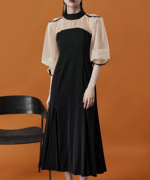 etoll. エトル カットアウトマーメイドドレス ワンピ ワンピース ドレス オケージョン 長袖 オケワンピ マーメイドワンピ シフォン ロング マキシ丈 ハ 5cm エトル