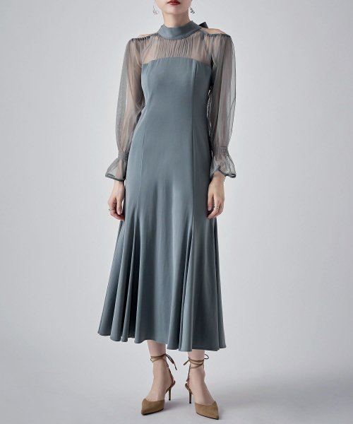 etoll. エトル カットアウトマーメイドドレス ワンピ ワンピース ドレス オケージョン 長袖 オケワンピ マーメイドワンピ シフォン ロング マキシ丈 ハ 5cm エトル