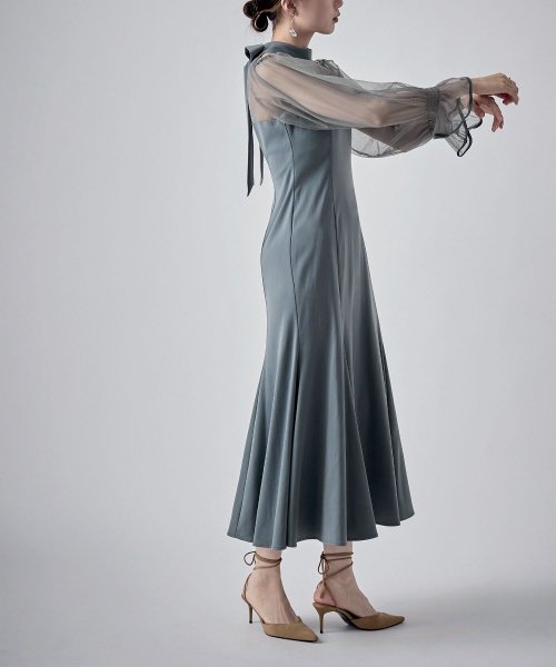 etoll. エトル カットアウトマーメイドドレス ワンピ ワンピース ドレス オケージョン 長袖 オケワンピ マーメイドワンピ シフォン ロング マキシ丈 ハ 5cm エトル