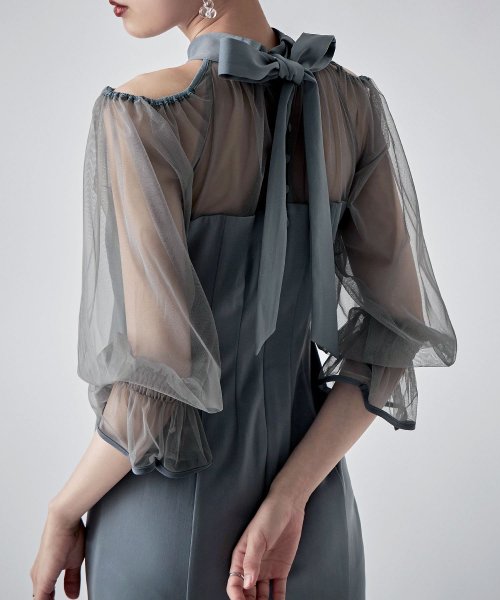 etoll. エトル カットアウトマーメイドドレス ワンピ ワンピース ドレス オケージョン 長袖 オケワンピ マーメイドワンピ シフォン ロング マキシ丈 ハ 5cm エトル