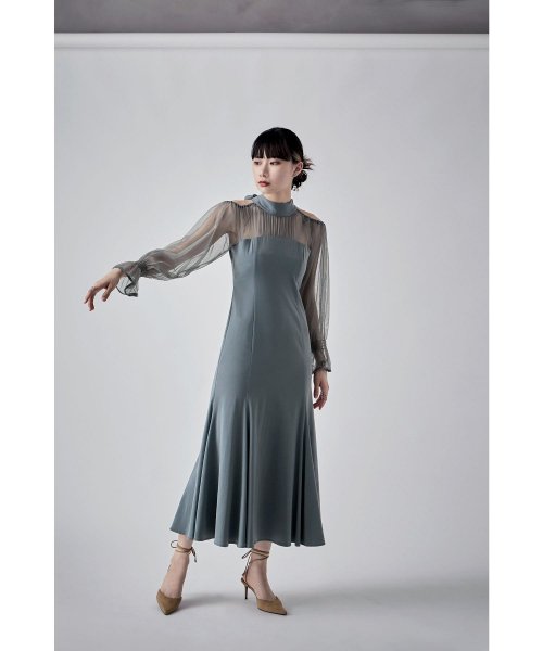 etoll. エトル カットアウトマーメイドドレス ワンピ ワンピース ドレス オケージョン 長袖 オケワンピ マーメイドワンピ シフォン ロング マキシ丈 ハ 5cm エトル