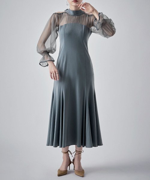 etoll. エトル カットアウトマーメイドドレス ワンピ ワンピース ドレス オケージョン 長袖 オケワンピ マーメイドワンピ シフォン ロング マキシ丈 ハ 5cm エトル