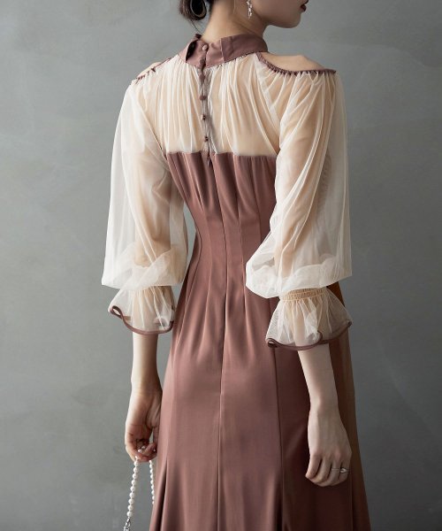 etoll. エトル カットアウトマーメイドドレス ワンピ ワンピース ドレス オケージョン 長袖 オケワンピ マーメイドワンピ シフォン ロング マキシ丈 ハ 5cm エトル