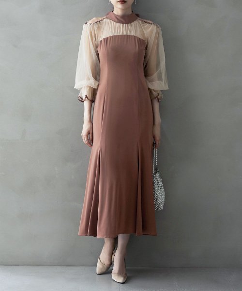 etoll. エトル カットアウトマーメイドドレス ワンピ ワンピース ドレス オケージョン 長袖 オケワンピ マーメイドワンピ シフォン ロング マキシ丈 ハ 5cm エトル