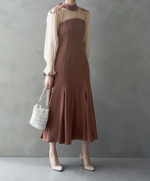 etoll. エトル カットアウトマーメイドドレス ワンピ ワンピース ドレス オケージョン 長袖 オケワンピ マーメイドワンピ シフォン ロング マキシ丈 ハ 5cm エトル