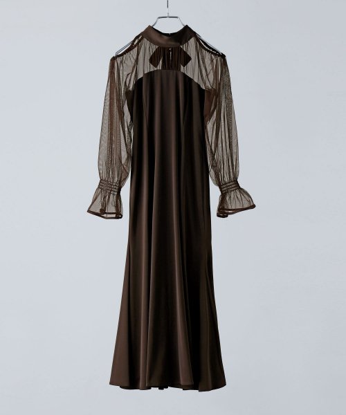 etoll. エトル カットアウトマーメイドドレス ワンピ ワンピース ドレス オケージョン 長袖 オケワンピ マーメイドワンピ シフォン ロング マキシ丈 ハ 5cm エトル