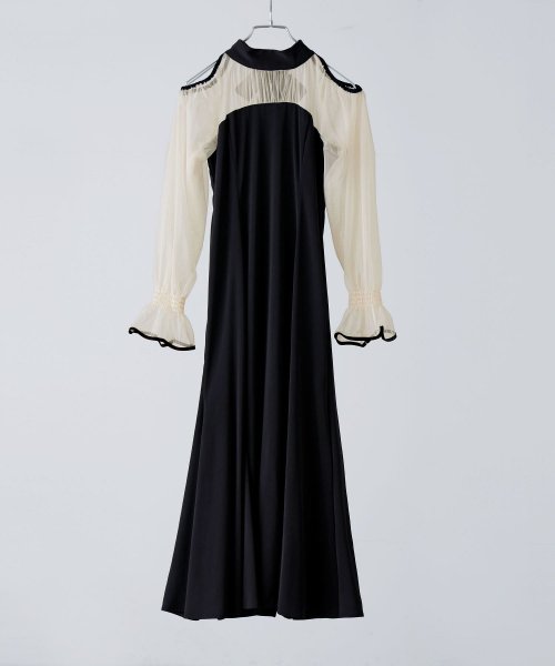 etoll. エトル カットアウトマーメイドドレス ワンピ ワンピース ドレス オケージョン 長袖 オケワンピ マーメイドワンピ シフォン ロング マキシ丈 ハ 5cm エトル